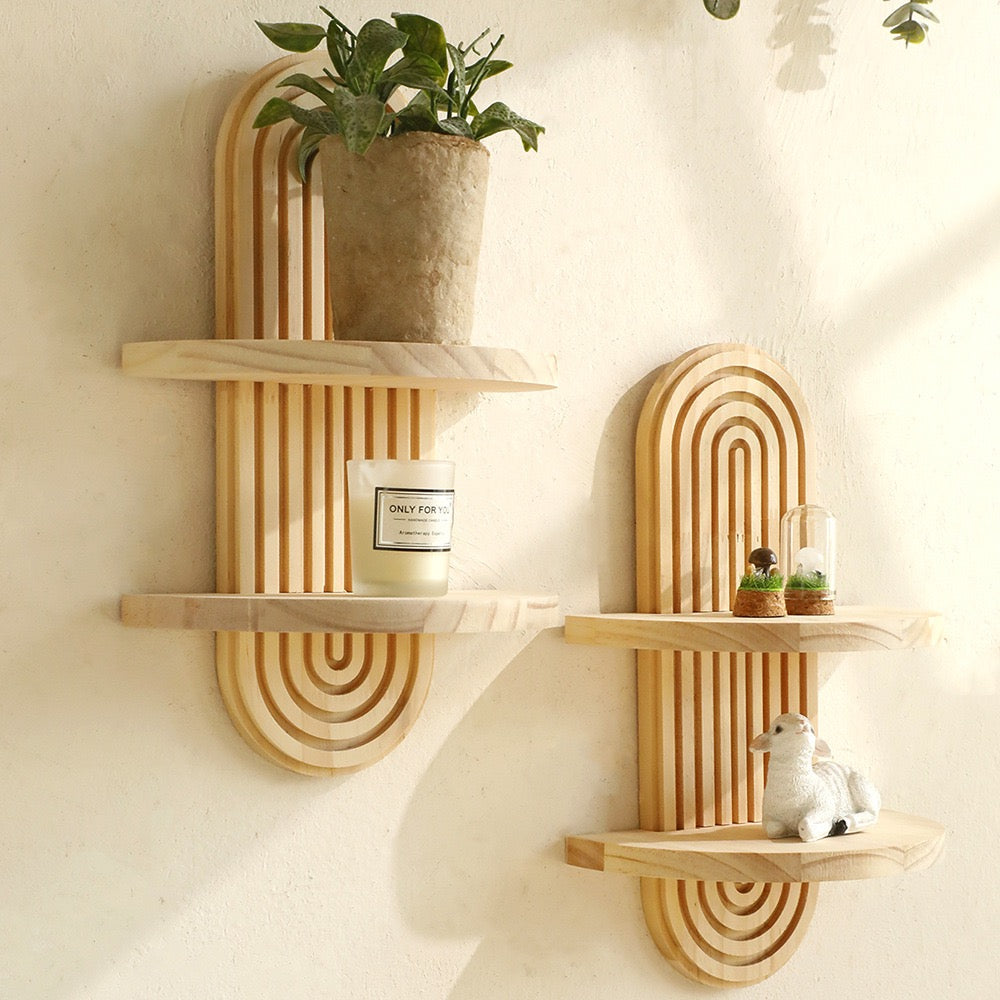 Bohemian Oval Thread Creative Solid Wood Wall Flower Pot Rack Wooden Crafts