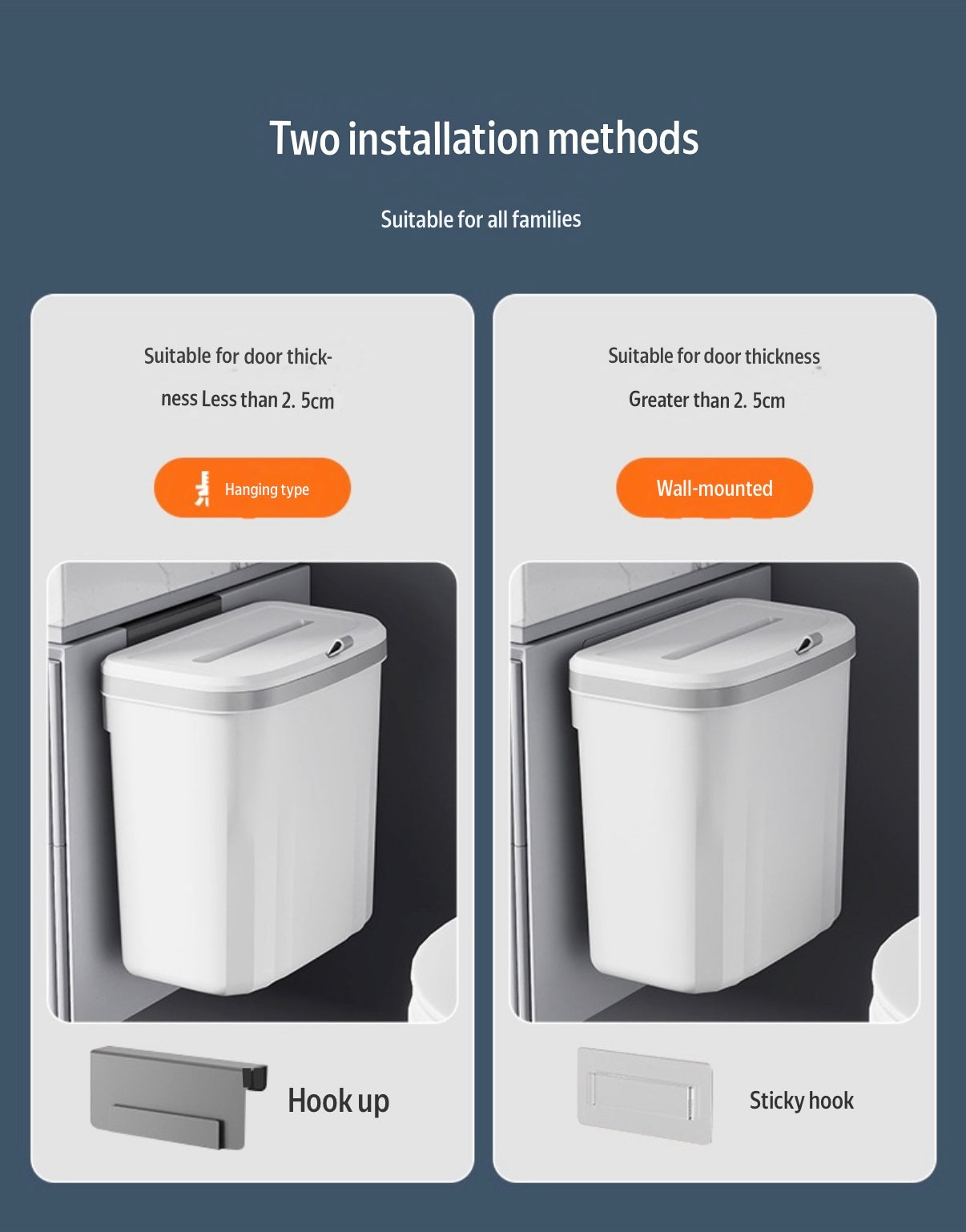 Wall Mounted Hanging Kitchen Trash Can – No Drilling, Space-Saving, Odor-Sealed