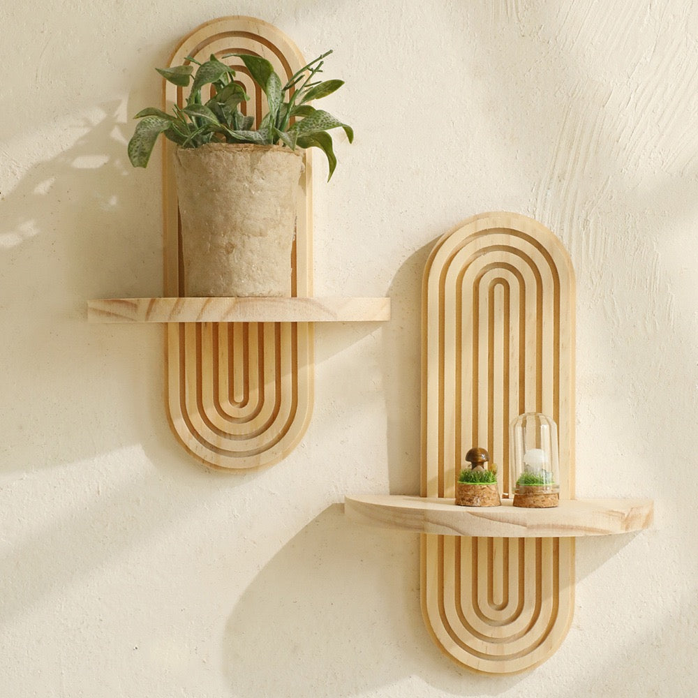 Bohemian Oval Thread Creative Solid Wood Wall Flower Pot Rack Wooden Crafts